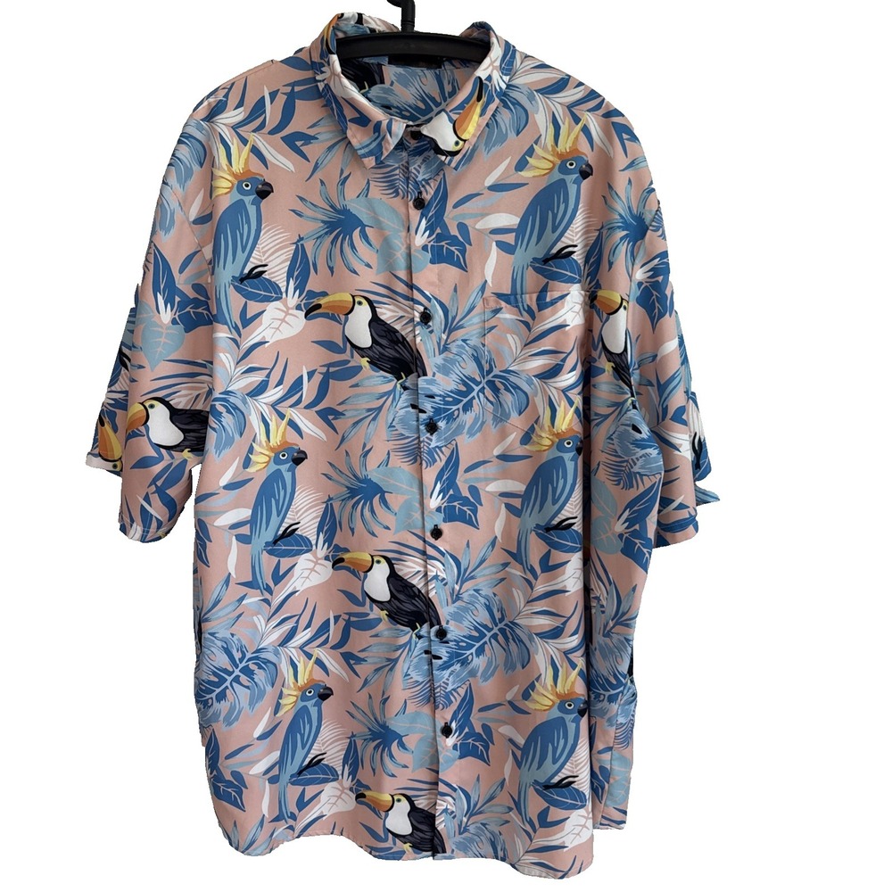 Doopccor Short Sleeve Button Tropical Shirt 2XL Tropical Coastal Resortwear